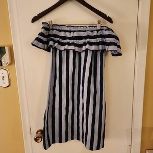 Romantic off shoulder dress 100% cotton striped French style